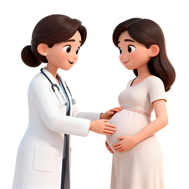 3D女医生和孕妇交流卡通，白底
