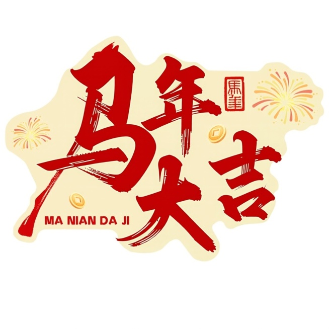 将字体“马年大吉”更换一个字体风格，字体有书法笔墨痕迹预览效果