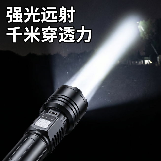 「图片1」「图片1」「图片1」「图片1」「图片1」「图片1」「图片1」「图片1」「图片1」生成一套主图（10张），商品名称是变焦强光远射手电，卖点是Type-C充电口（隐藏设计）附赠吊绳和充电数据线，预览效果