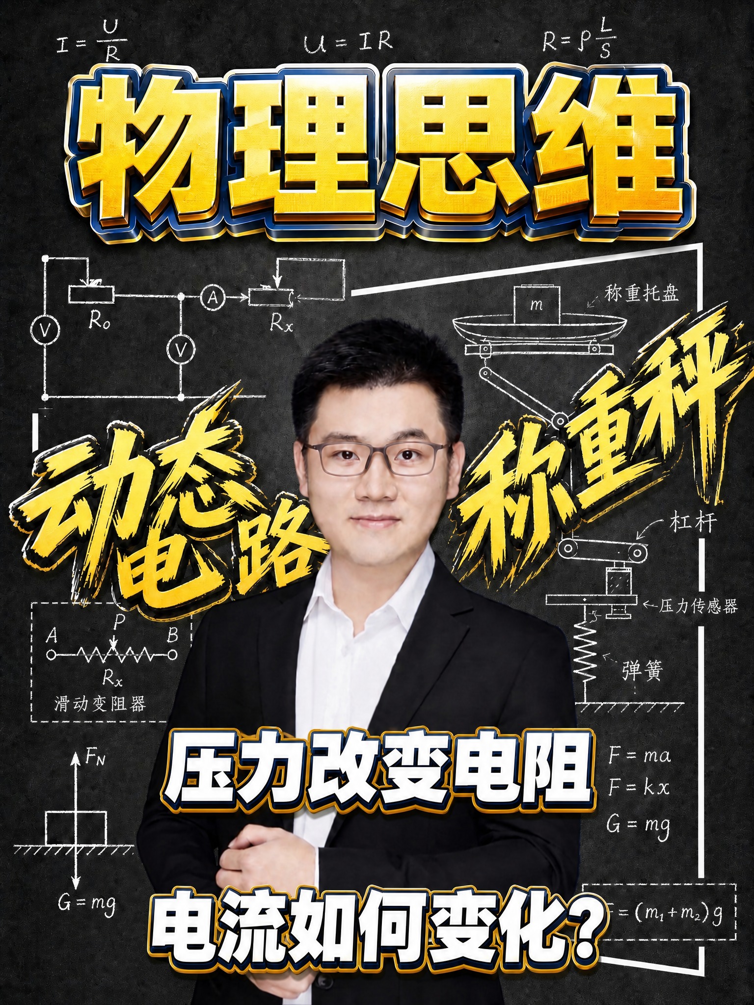 保留图中戴眼镜穿黑西装白衬衫的男教师人物、黑板背景、物理公式、… - 图片创意预览