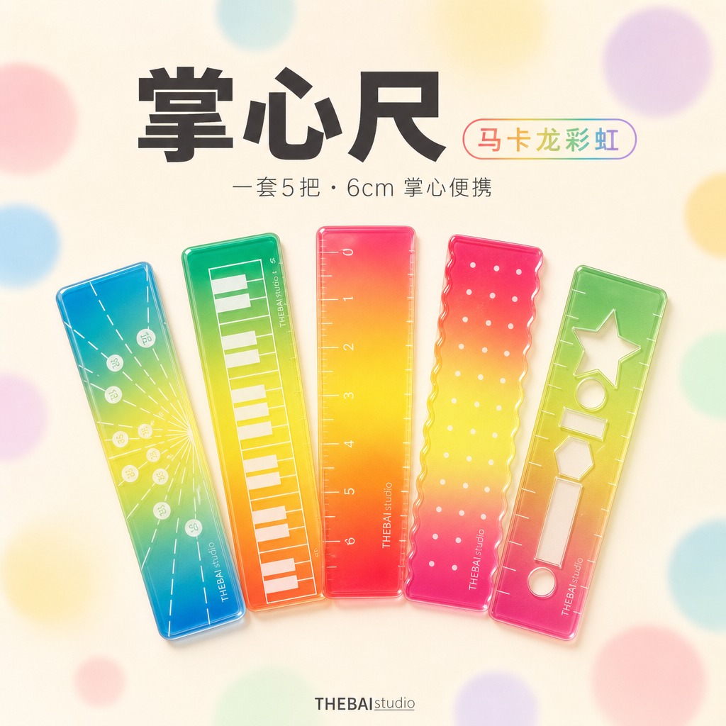 1:1方形构图，严格还原上传的THEBAI studio掌心尺… - 图片创意预览