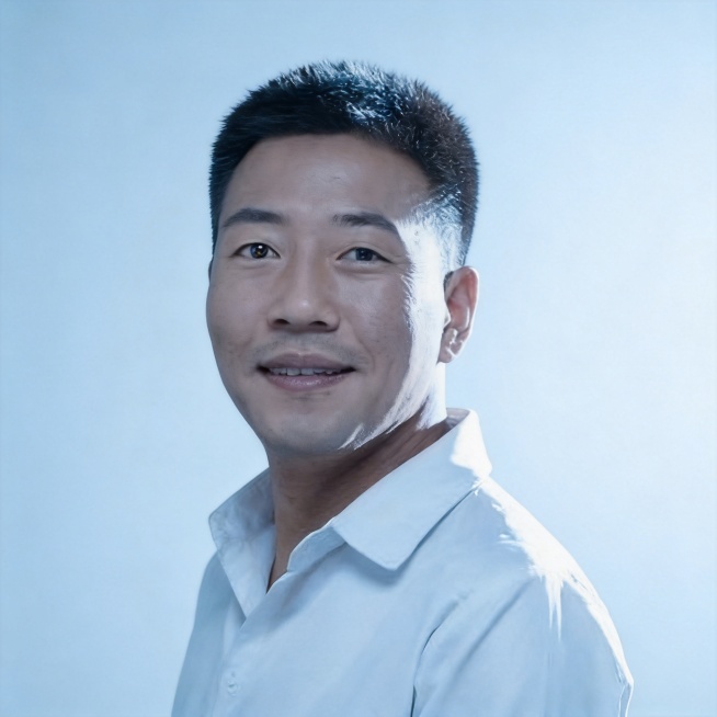 保留图中人物面部特征，生成ins极简冷调高级感男士头像写真，纯色背景，突出人物轮廓，体现稳重高级魅力，方形构图预览效果