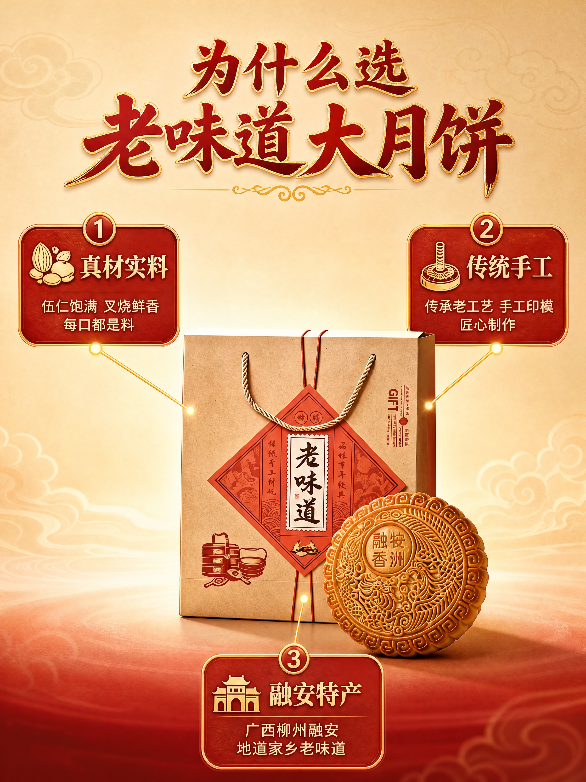 [商品] 使用【图3】老味道礼盒+大月饼组合；保留礼袋吊牌"老… - 图片创意预览