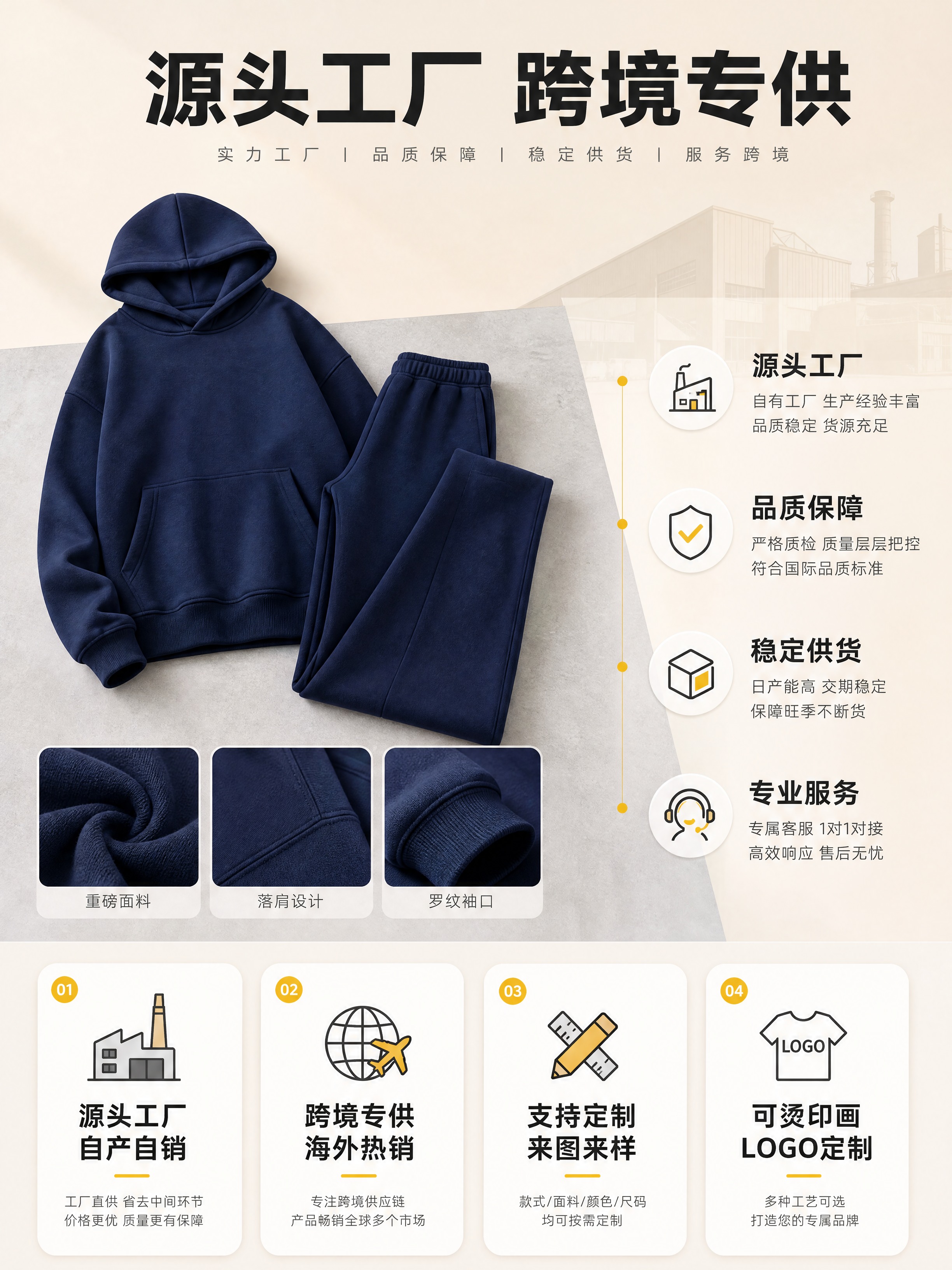 [商品] 使用【图9】藏青色连帽卫衣阔腿裤套装；商品处理：保留… - 图片创意预览