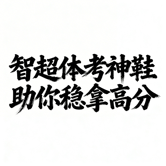生成大气毛笔风格的主题字“智超体考神鞋 助你稳拿高分”，字体苍劲有力，整体画面居中，背景为纯白色