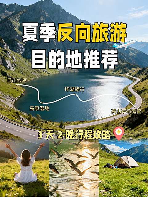 自然风光行程路线图夏季反向旅游种草攻略小红书封面拼图