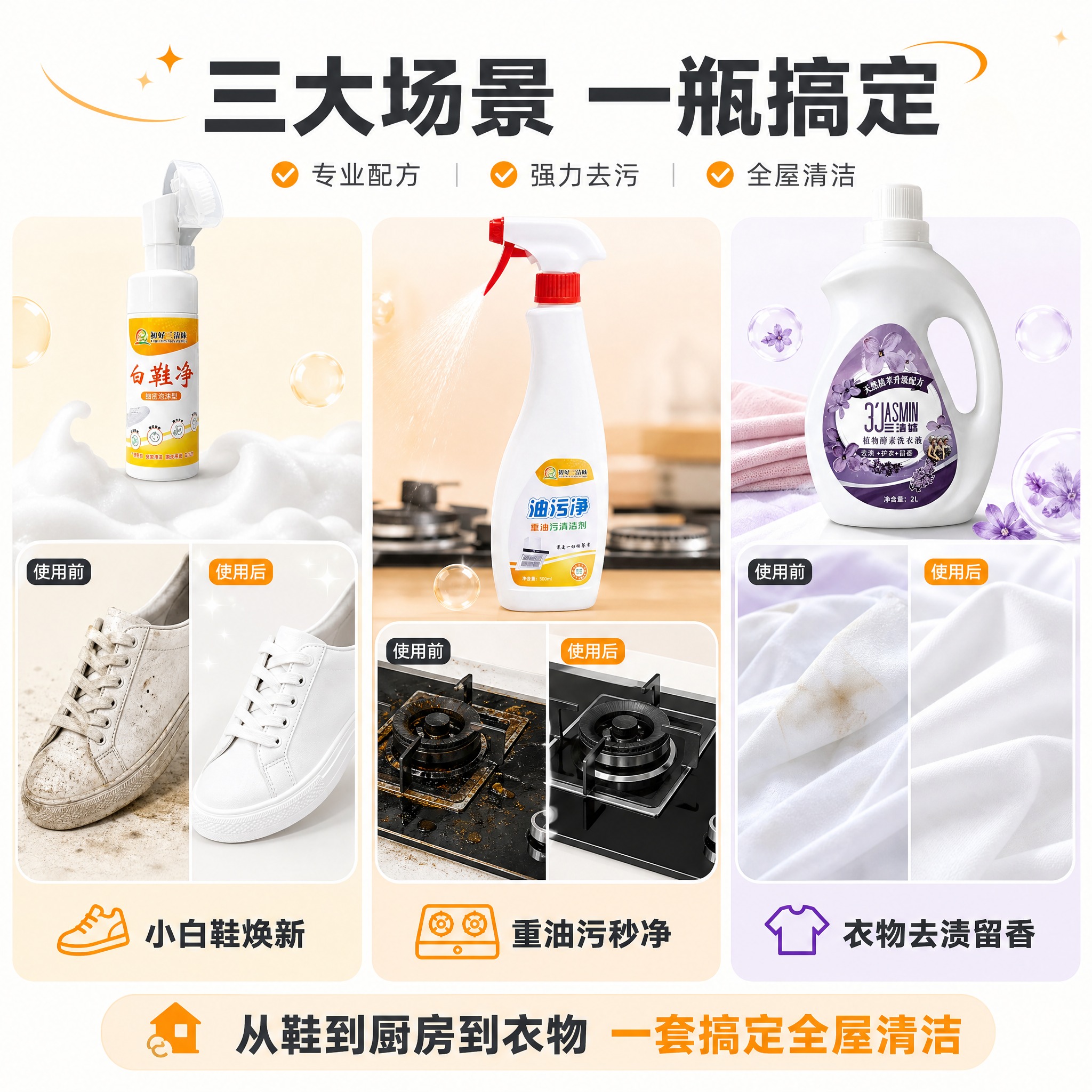 [主图-2] 核心功效展示图，三大清洁场景效果证明，突出一套搞… - 图片创意预览