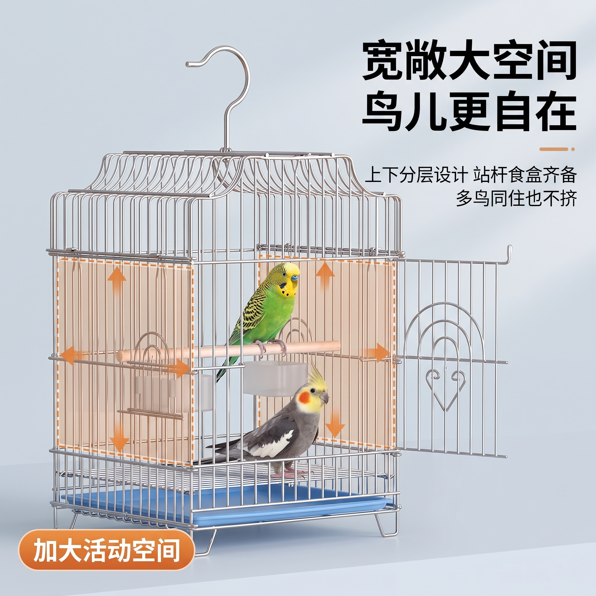 [主图-3] 空间容量展示图，展示加粗电镀鸟笼内部宽敞空间，让… - 图片创意预览