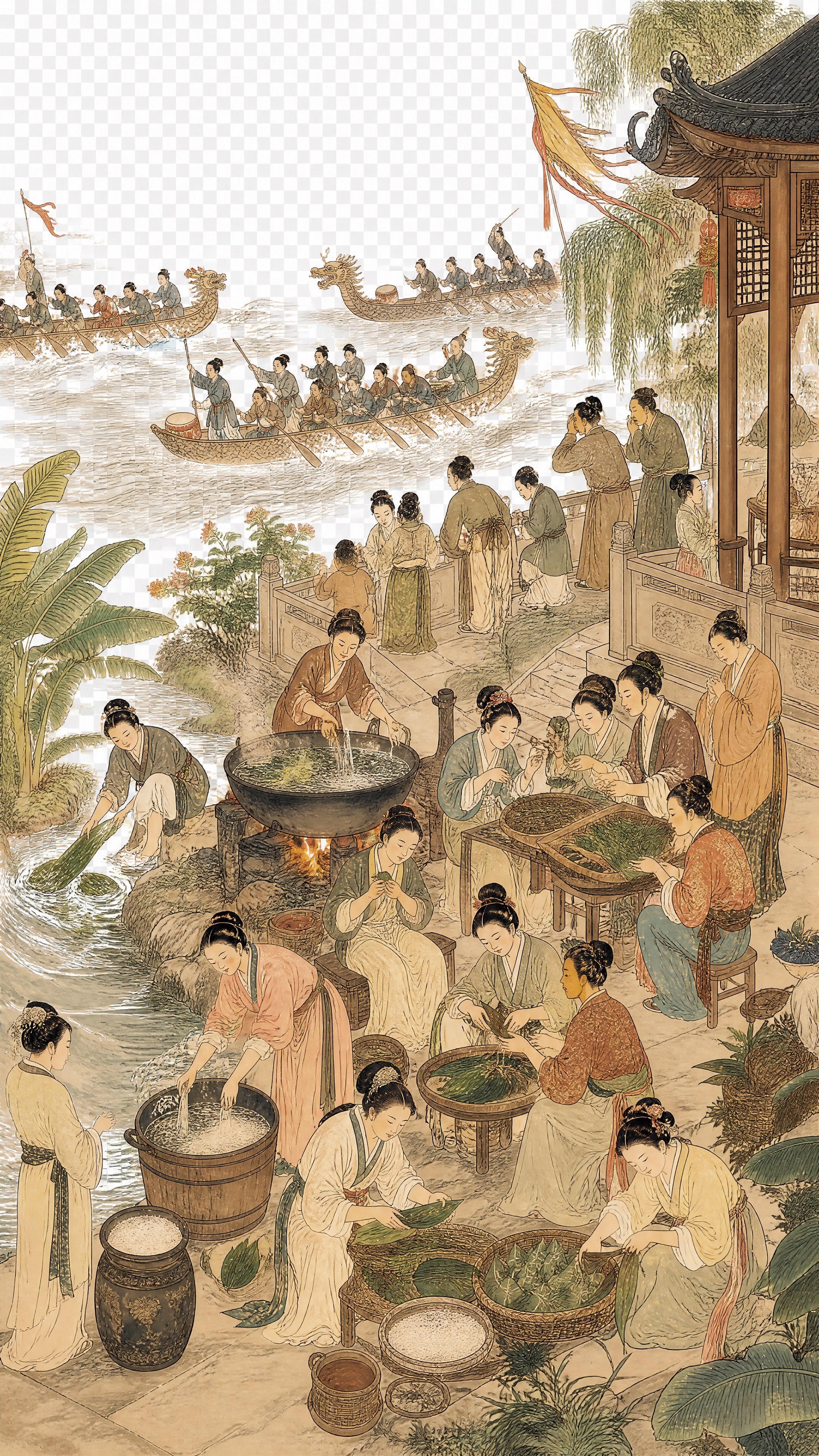 参考中国古代工笔重彩人物画风格，参考图中唐代服饰人物的造型、面… - 图片创意预览