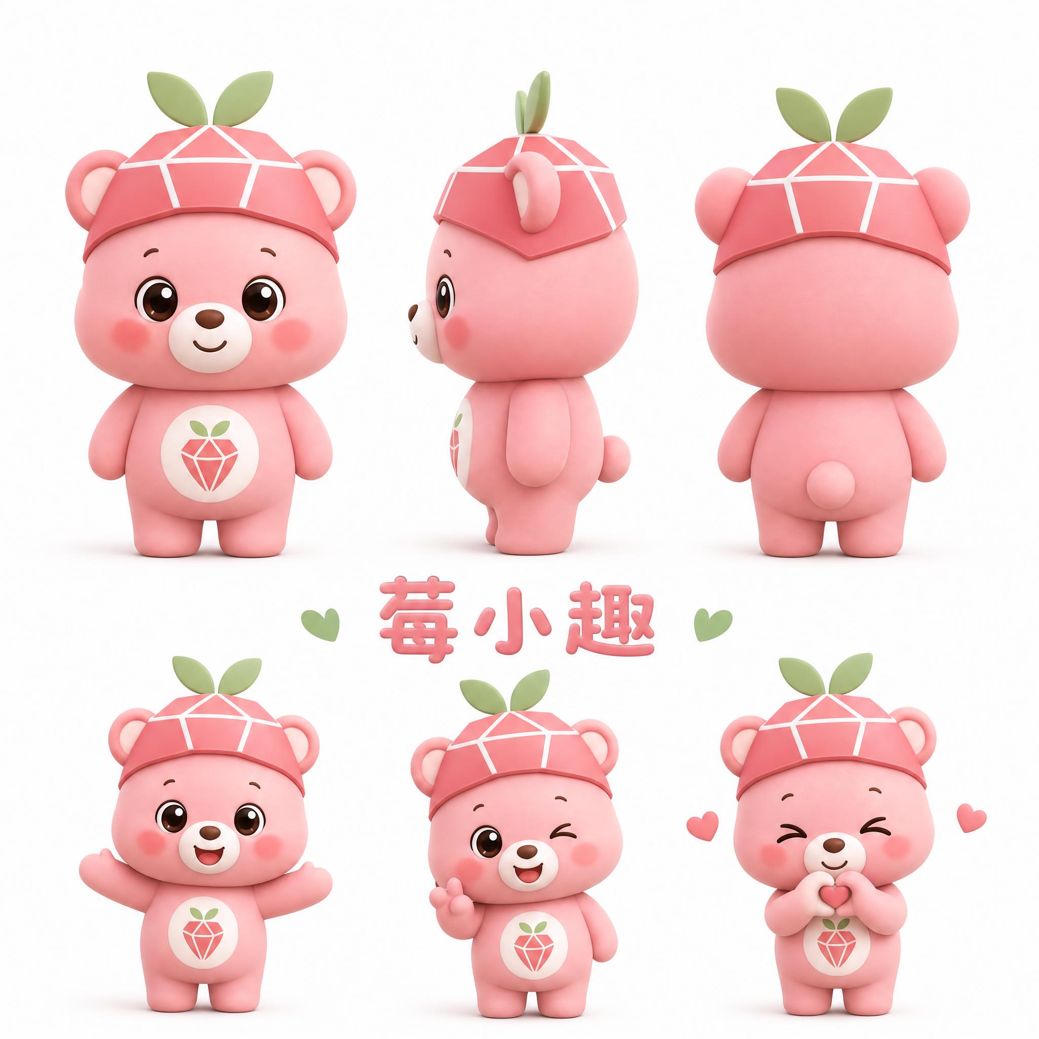 水果店品牌"莓趣"的IP形象设计，草莓小熊，配色与品牌logo… - 图片创意预览