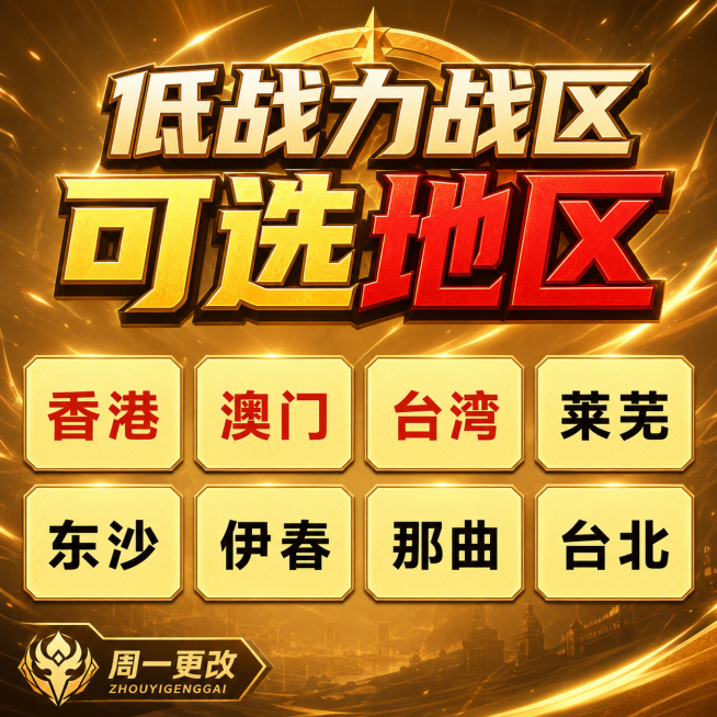[主图-4] 王者荣耀战区更换可改地区展示图，延续统一金色风格
[氛围风格] 延续全套主图金色游戏宣传风格，替换原紫色风格，视觉一致性强
[画质] 商业设计质感，文字清晰锐利，画面干净高级
[元素]预览效果