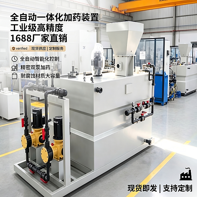 生成全自动加药装置的1688电商商品主图，工厂工业设备风格，画面清晰展示设备整体，突出产品外观，800*800像素