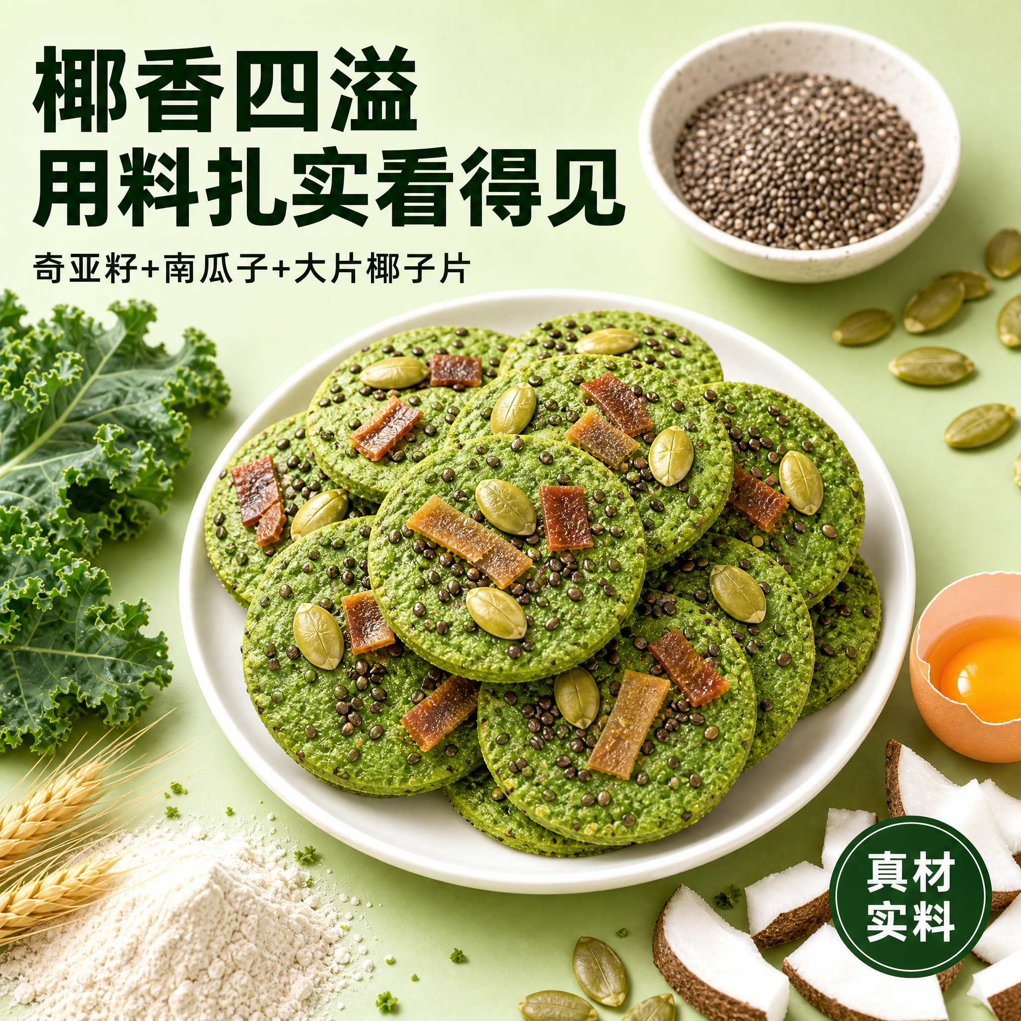 [主图-2] 羽衣甘蓝小薄脆 原料真材实料展示图。 [氛围风格… - 图片创意预览