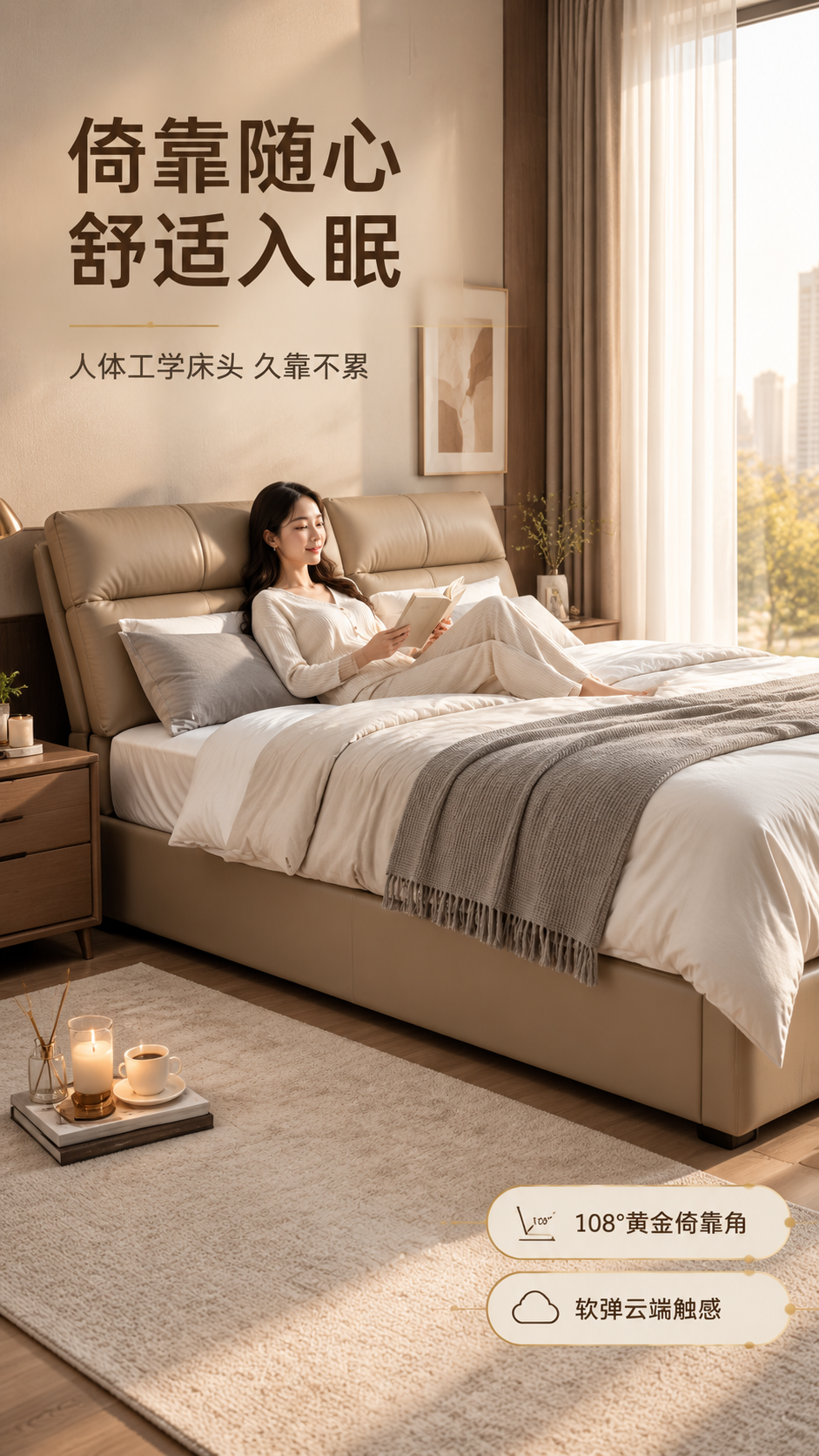 [商品] 使用【图1】意式轻奢真皮储物床；保留床头双块软包、浅… - 图片创意预览