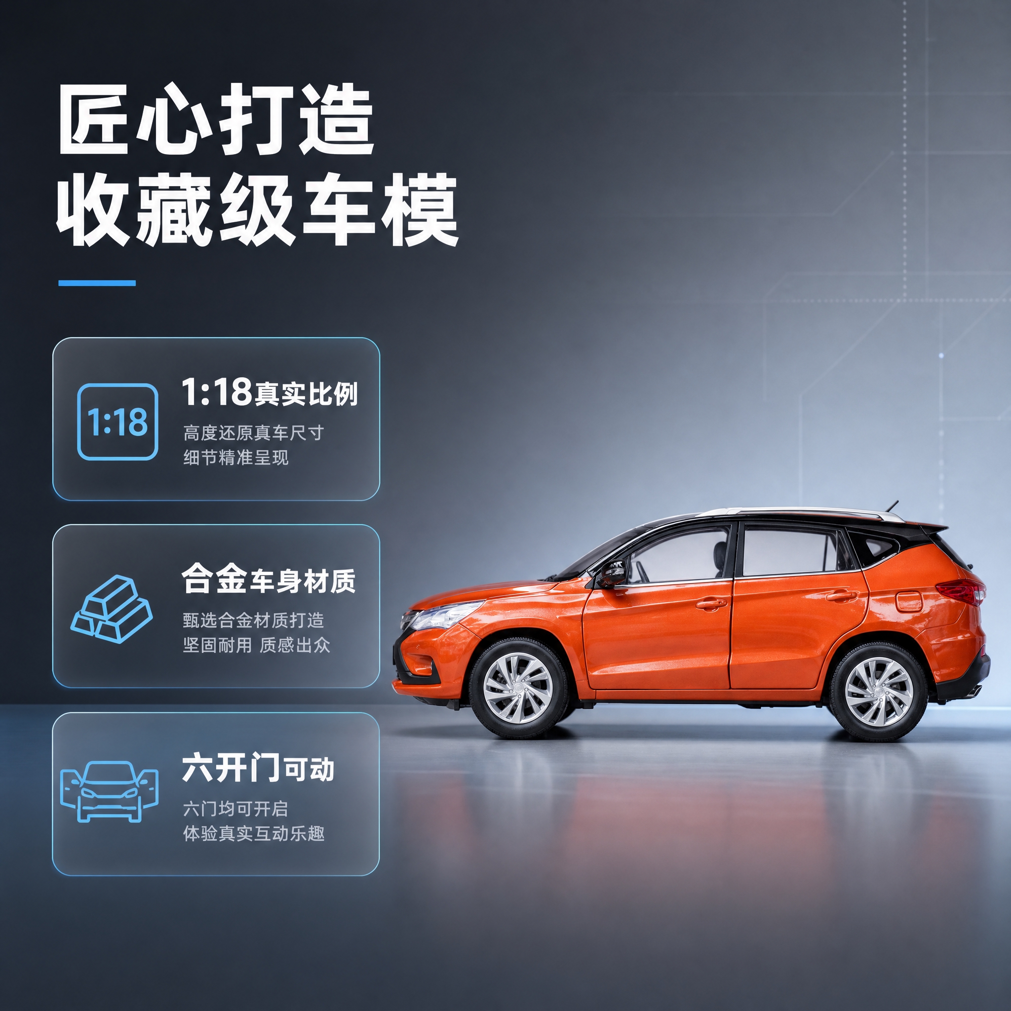 [主图-2] 核心价值 仿真合金车模核心卖点总览 华为电车科技… - 图片创意预览