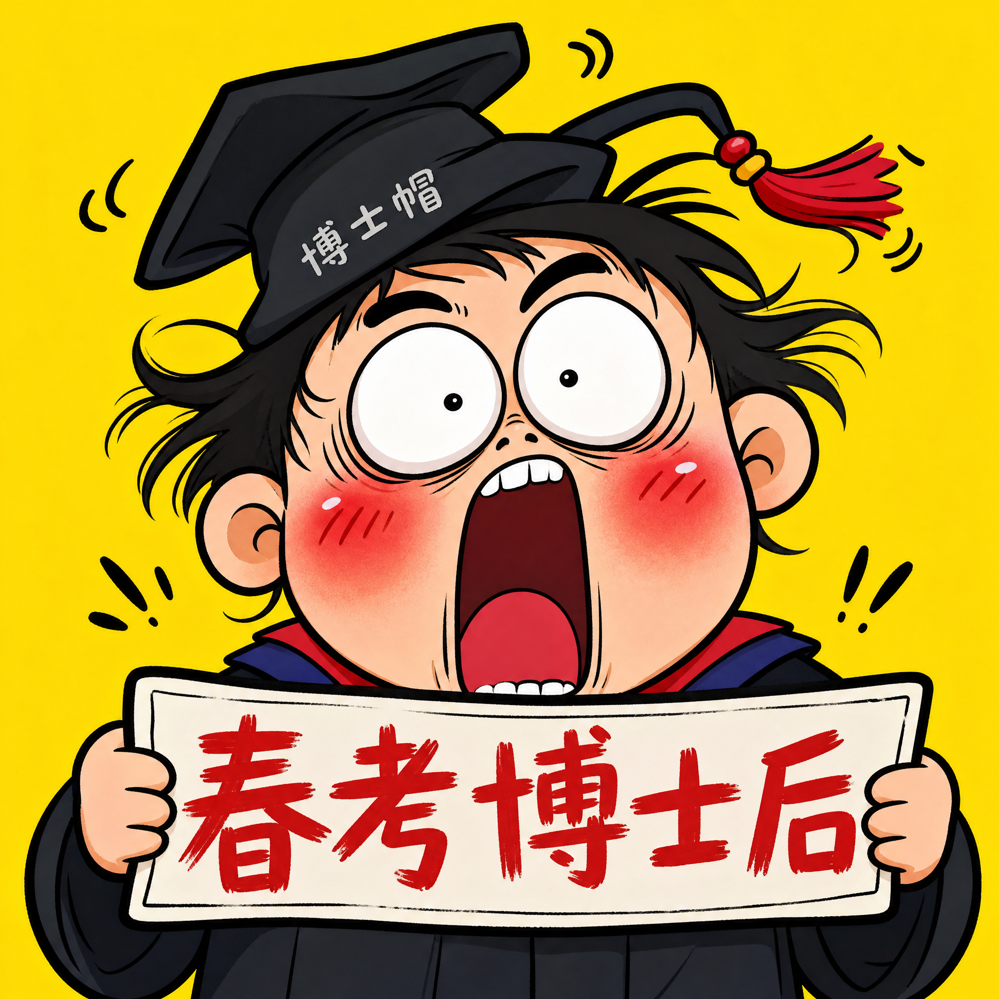 搞怪表情包风格头像，一个戴着歪歪扭扭博士帽的卡通人物，表情夸张… - 图片创意预览