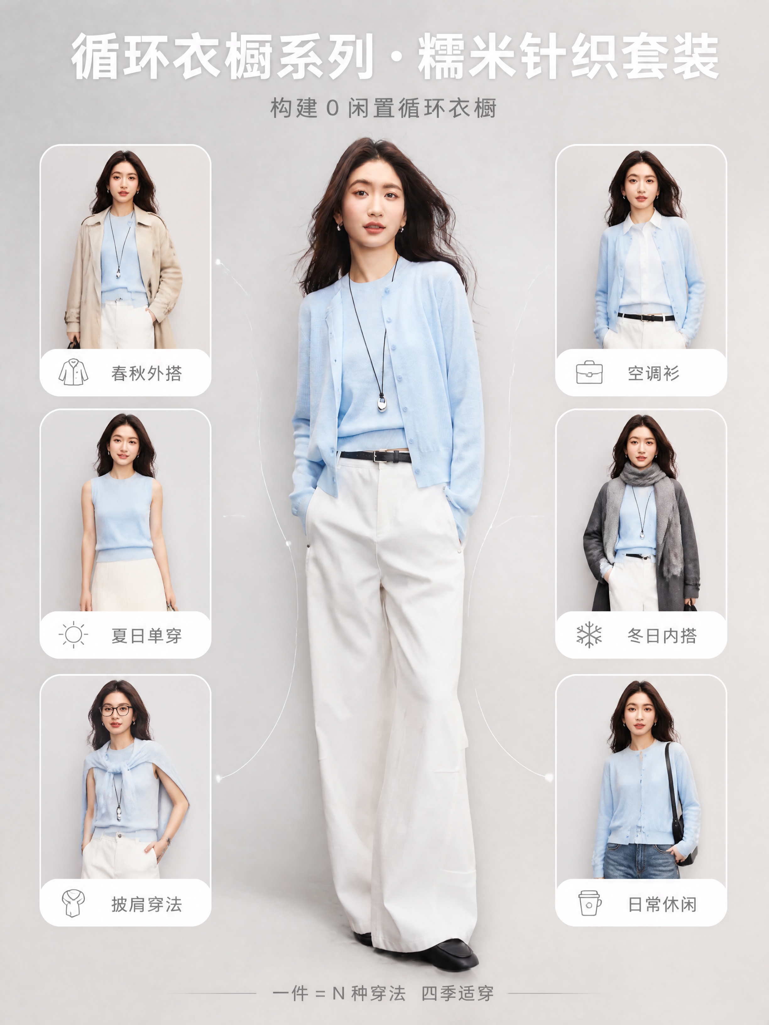 [商品] 使用【图1】浅蓝色糯米针织两件套（圆领针织背心+单排… - 图片创意预览