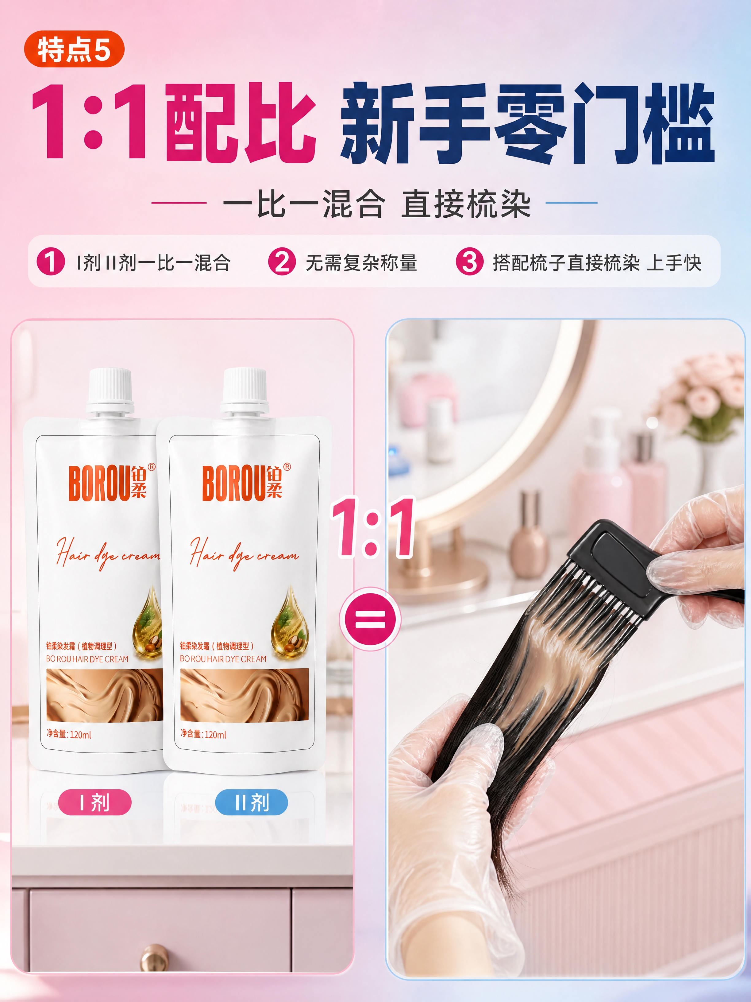 [商品] 使用【图1】BOROU铂柔染发霜产品（两支袋装I剂I… - 图片创意预览