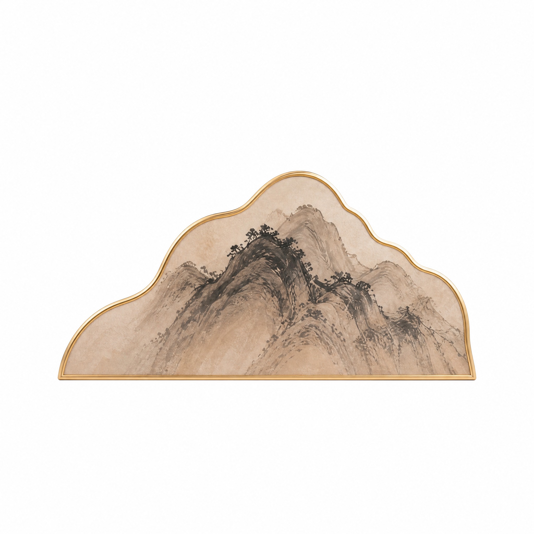 从原图中抠出右下方较小的水墨山水假山美陈（带金色描边的小山形装… - 图片创意预览