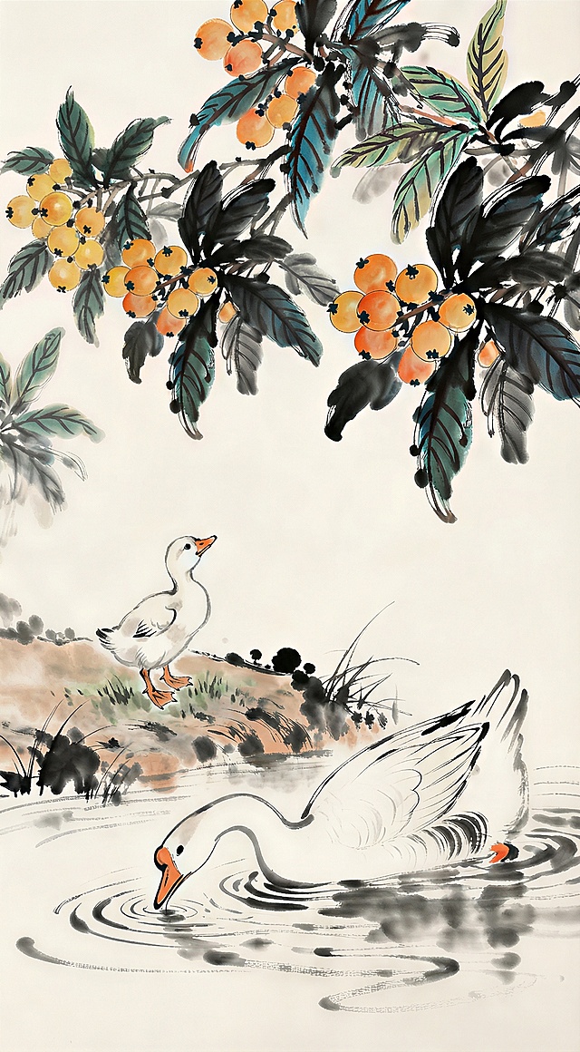 枇杷多一点岸上的鸭子小一点