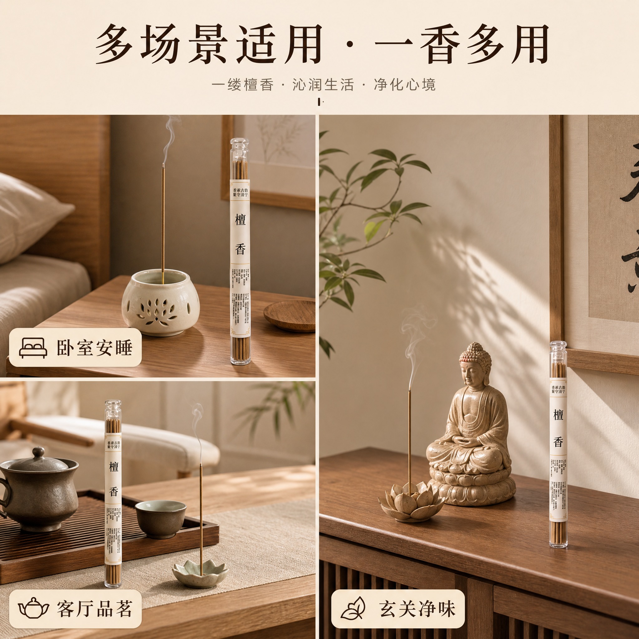 [主图-4] 檀香线香 多场景适配与使用方式展示 [统一基调]… - 图片创意预览