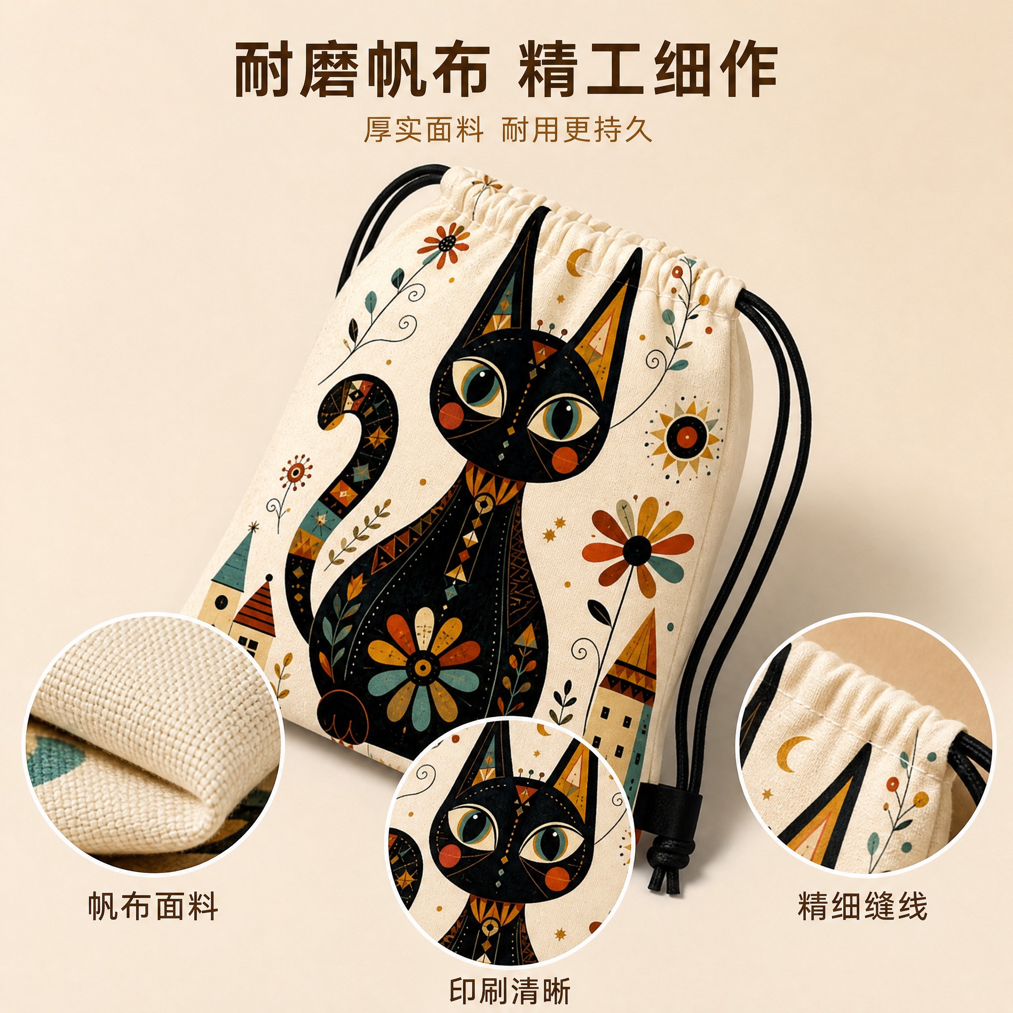[主图-4] 耐磨帆布材质与细节特写展示，突出产品做工与面料品… - 图片创意预览