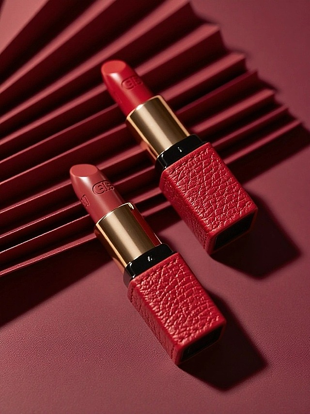 酒红色层叠纸艺背景，精细光影凸显浮雕膏体，营造高贵典雅、具东方美学的高端氛围，主体光影效果