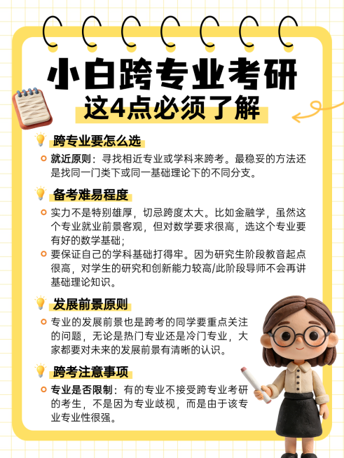 卡通插画风跨专业考研考试知识分享小红书配图预览效果
