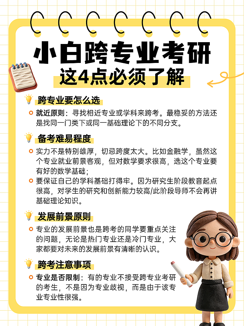 卡通插画风跨专业考研考试知识分享小红书配图