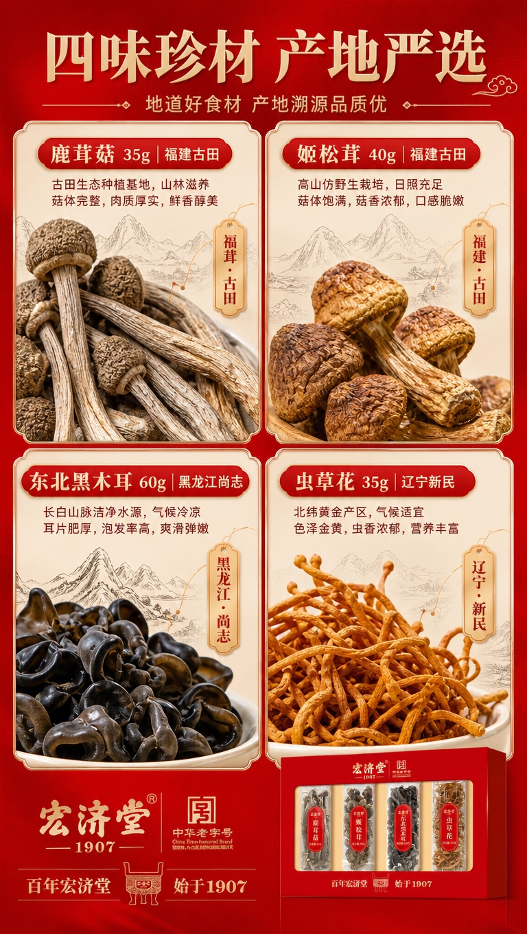 [商品] 使用【图1】宏济堂·山珍四萃礼盒作右下角辅助展示；保… - 图片创意预览