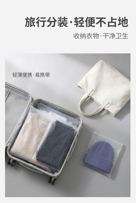 第10屏：旅行分装场景便携实用，严格还原上传产品参考图，精准复刻包装设计、产品配色、LOGO位置及比例、文字内容及字体、图案元素及细节，无任何偏差，色彩无失真；产品与画面中其他物体的比例遵循真实物理空预览效果
