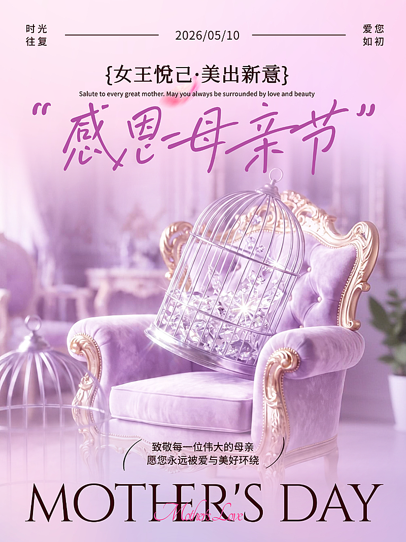 母亲节唯美创意梦幻紫调3D渲染小红书封面