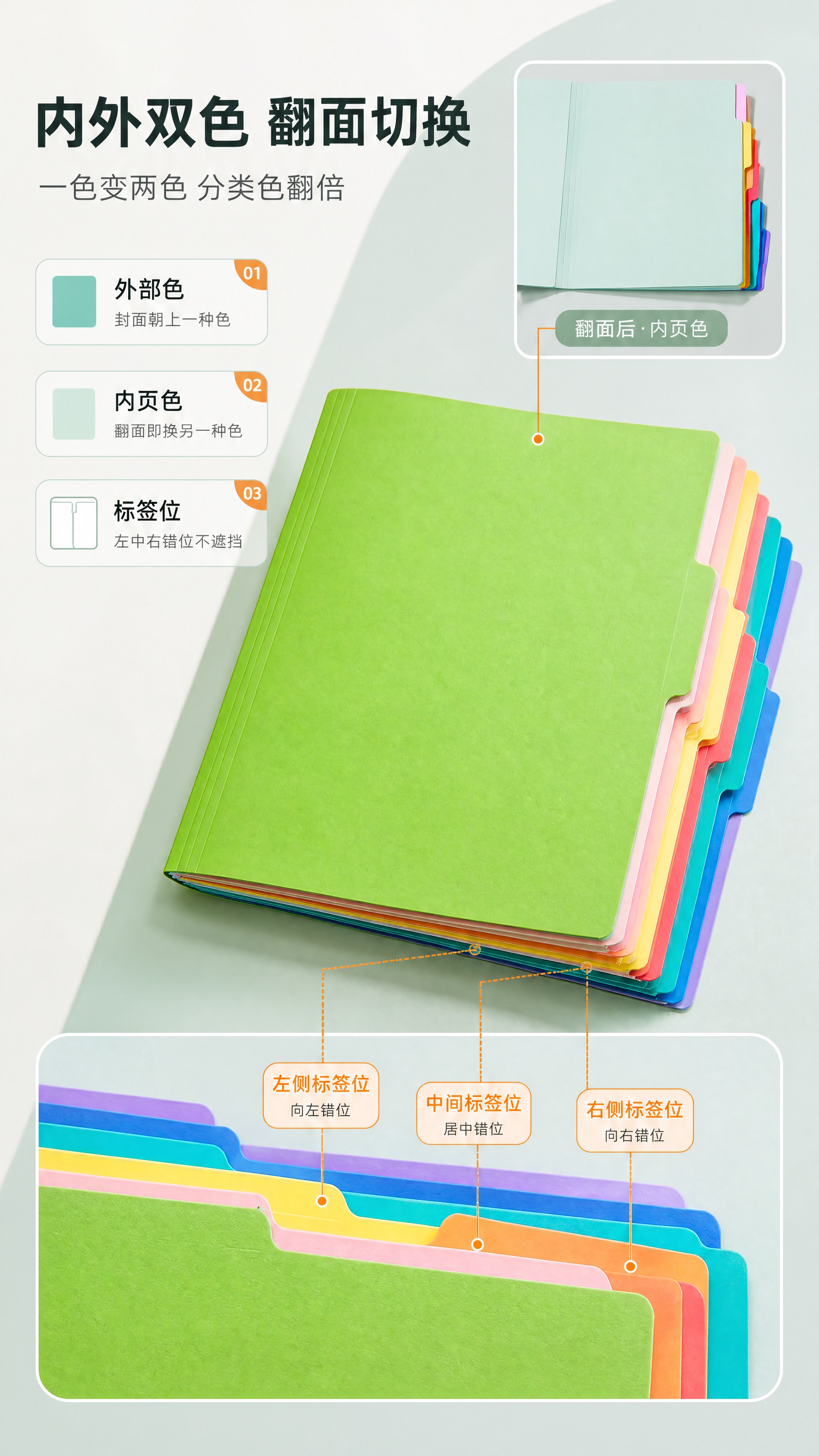 [商品] 使用【图4】绿色款文件夹正面与左/右侧错位标签舌、【… - 图片创意预览