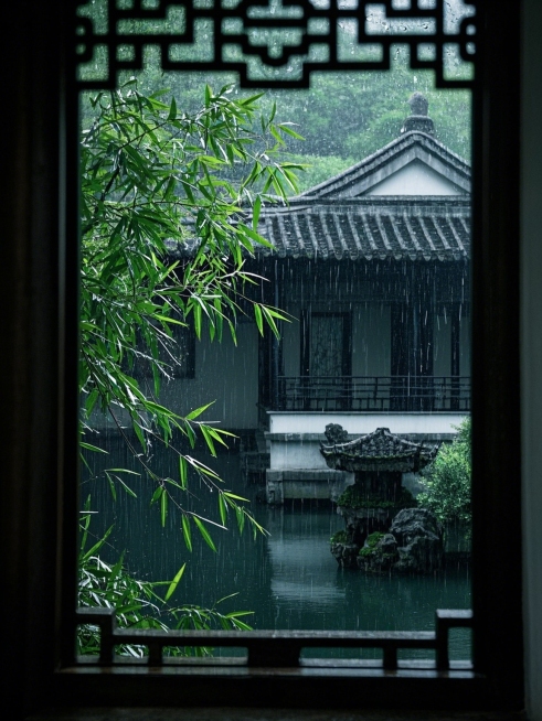 中式园林，下雨预览效果