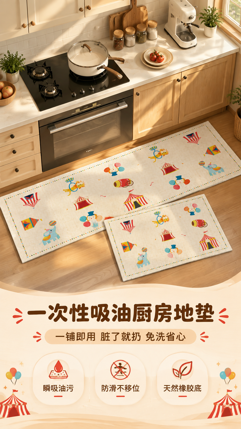 [商品] 使用【图1】马戏团主题厨房地垫（长条款+方款）；保留… - 图片创意预览
