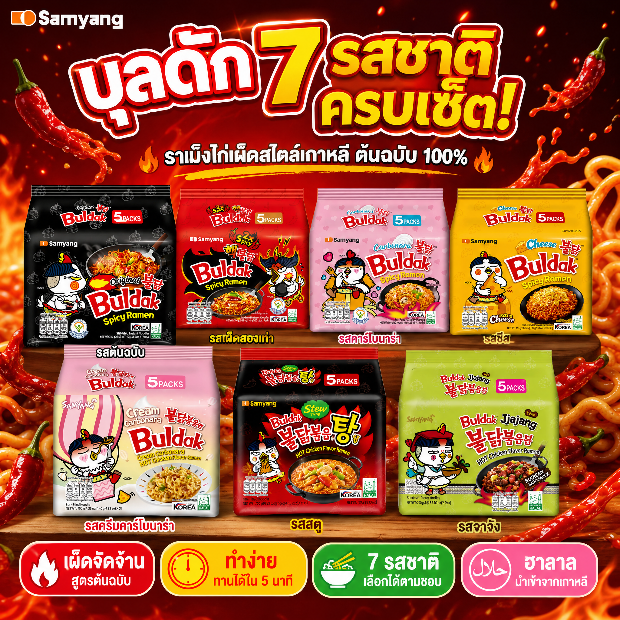 [单张主图] Samyang Buldak火鸡面7种口味合集亚… - 图片创意预览