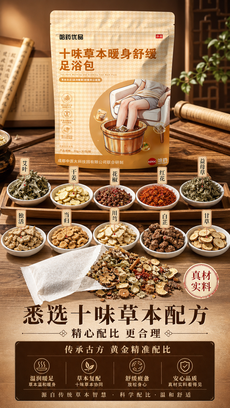 [商品] 使用【图1】哈药优品十味草本暖身舒缓足浴包包装袋；保… - 图片创意预览