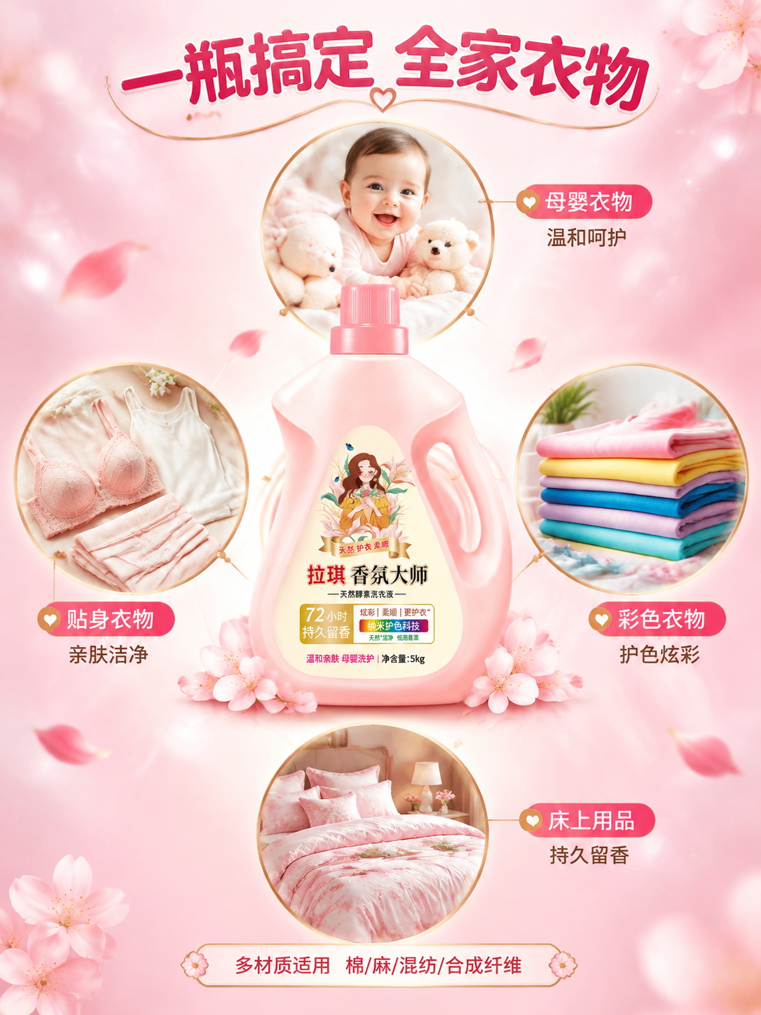[商品] 使用【图1】拉琪香氛大师天然酵素洗衣液5kg粉色瓶装… - 图片创意预览