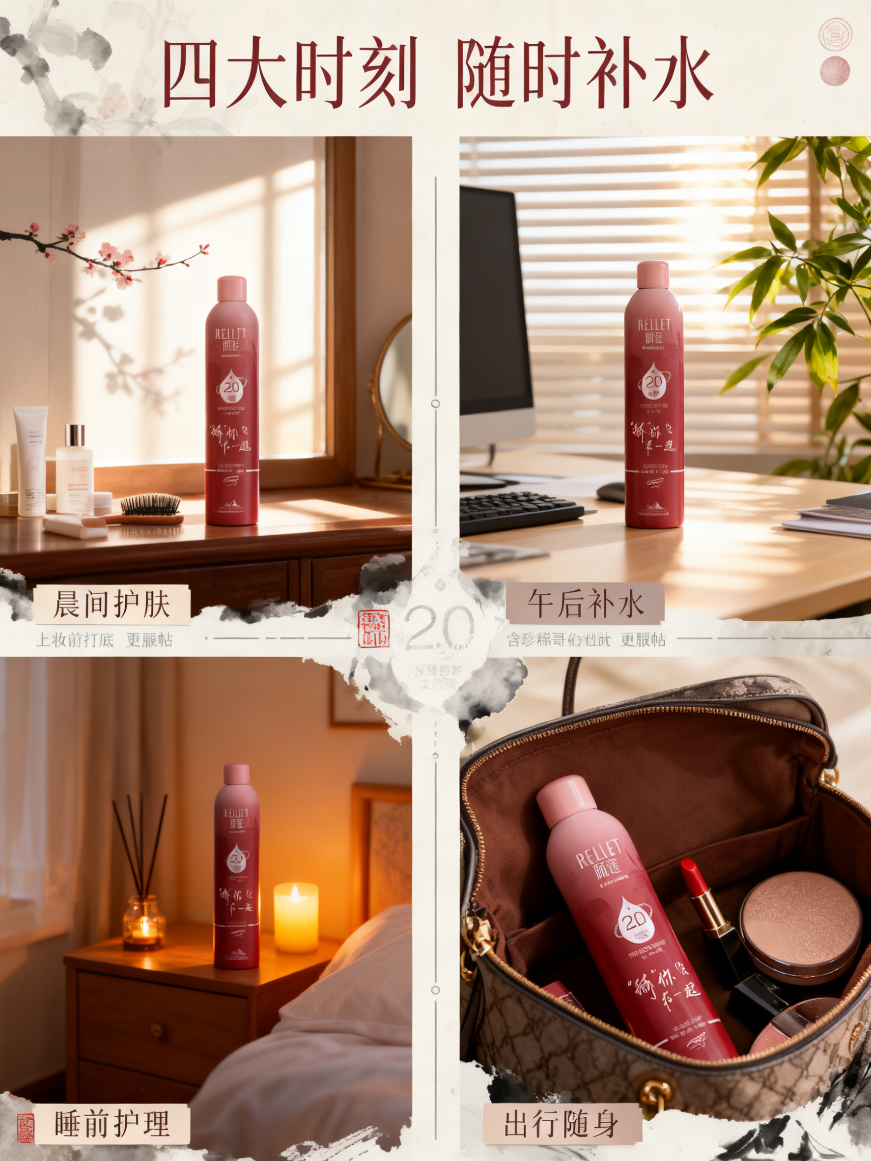 [商品] 使用【图1】颐莲玻尿酸深层补水喷雾；保留红色渐变瓶身… - 图片创意预览