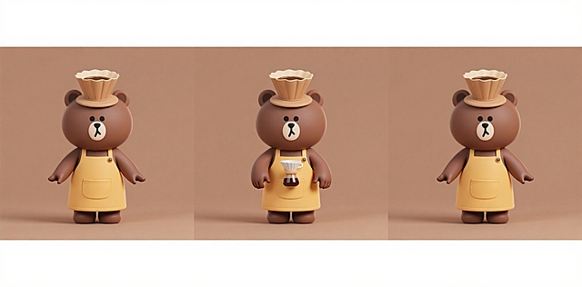 设计一个熊熊咖啡的IP形象，他们是做精品手冲的，强调手作和社区温暖。用暖色调、大地色系。性格要温和、文艺、佛系、热爱生活。整体要传递出温暖、放松、像老朋友陪伴的那种氛围。