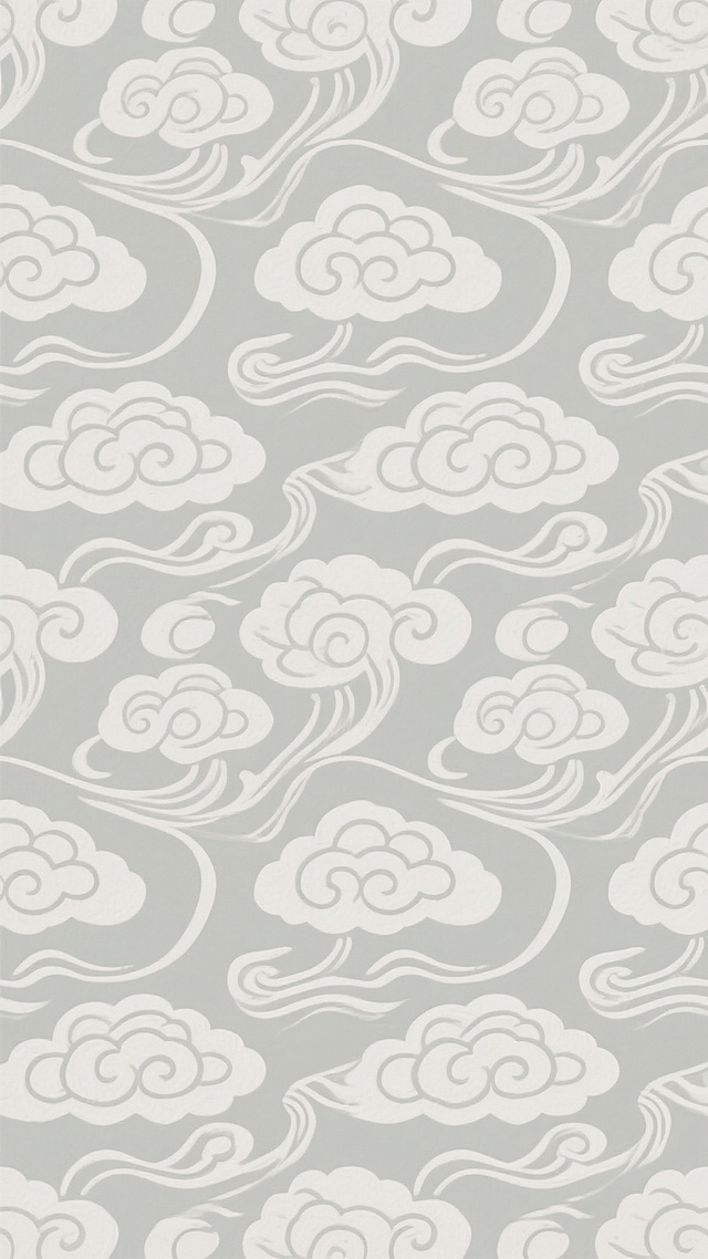 淡浅灰色背景上，布满精致细腻的白色祥云暗纹图案，祥云纹样呈现流畅的曲线形态，相互连接形成无缝重复的传统中式云纹背景，整体风格简约素雅，暗纹若隐若现，具有古典雅致的装饰美感。