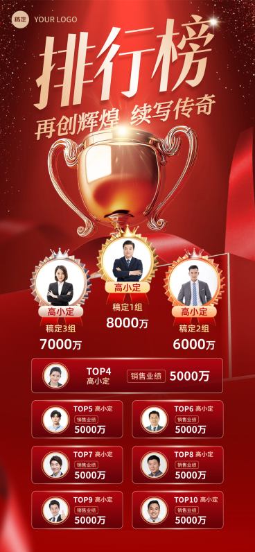 金融保险奖杯业绩喜报排行榜全屏竖版海报预览效果
