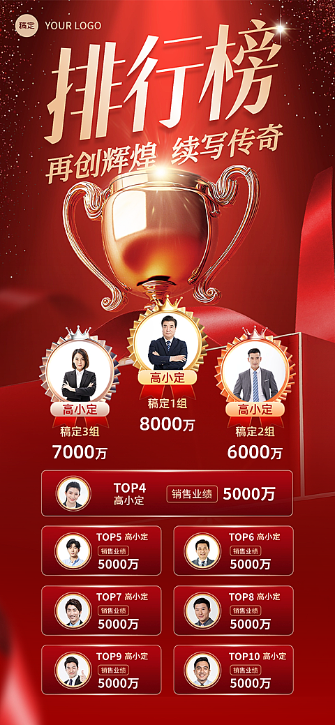 金融保险奖杯业绩喜报排行榜全屏竖版海报