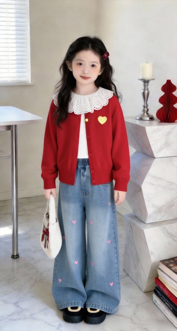 把图1的衣服和裤子给图的2的人物穿上，保留原场景光影，保持图2的人物的五官和发型不变，图片宽高尺寸不变，背景不变，鞋子不变，人物姿势不变，保持图1的衣服和裤子的款式和颜色不变预览效果