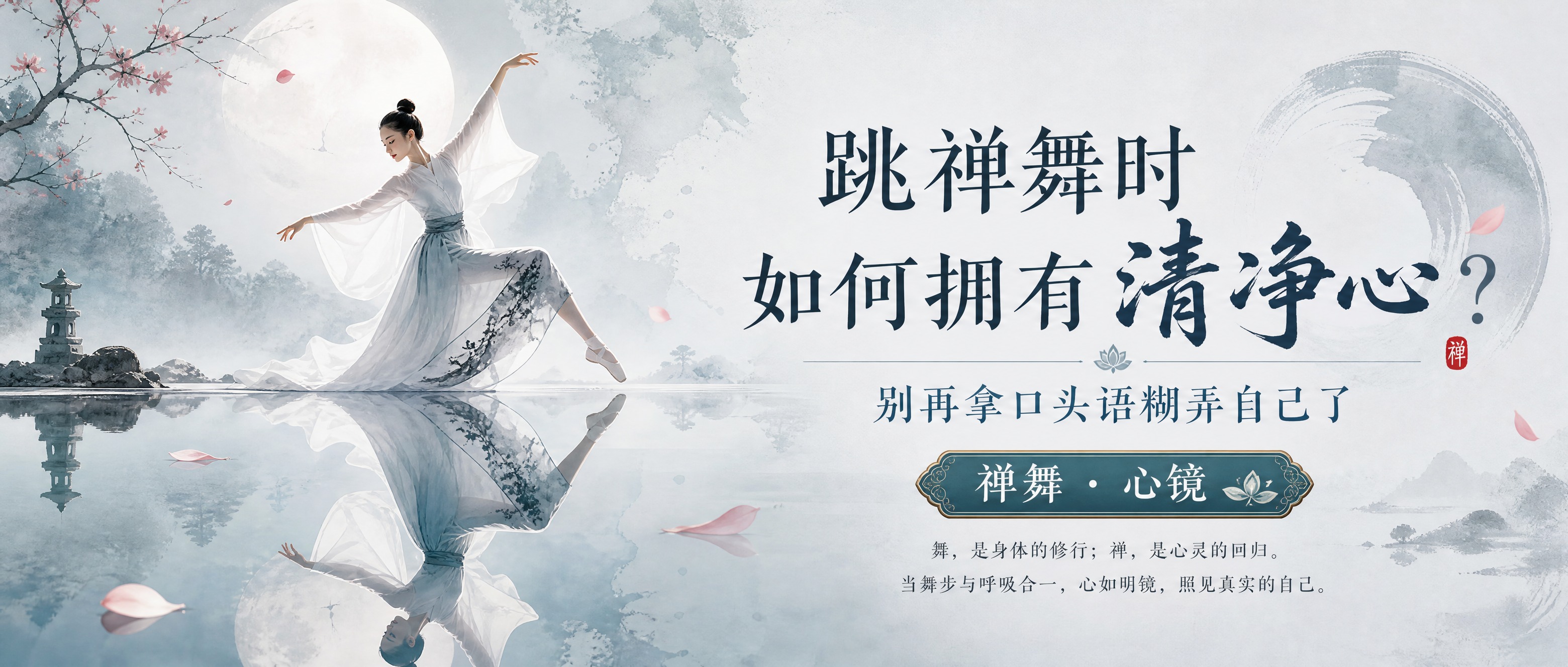 公众号封面横版海报，禅意东方美学风格，水墨禅意，清冷静谧，富有… - 图片创意预览