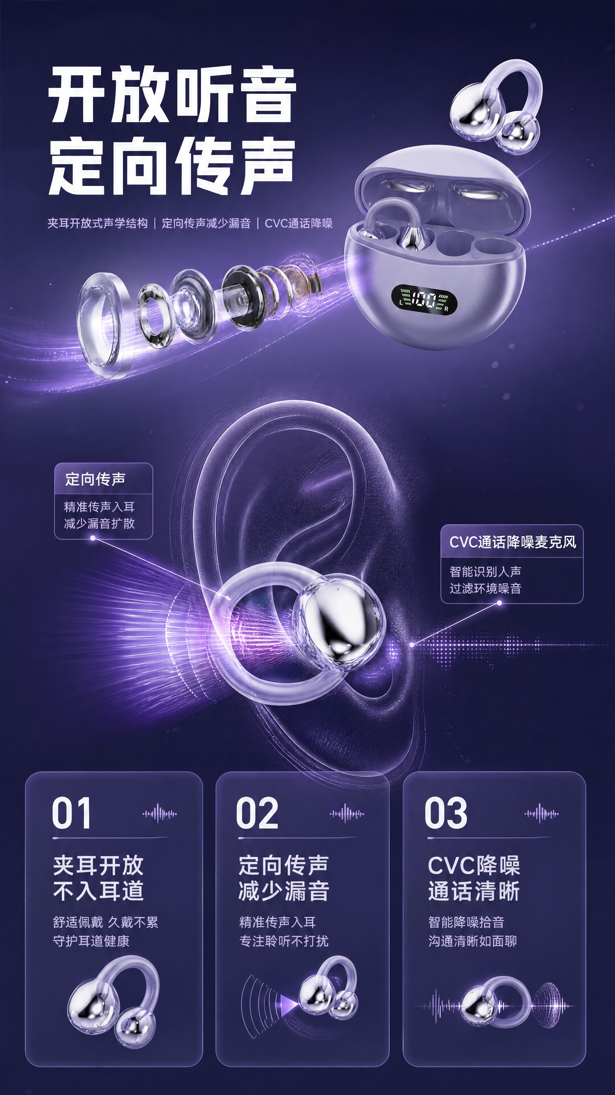 [商品] 使用【图1】日暮紫夹耳开放式蓝牙耳机：保留半透明磨砂… - 图片创意预览