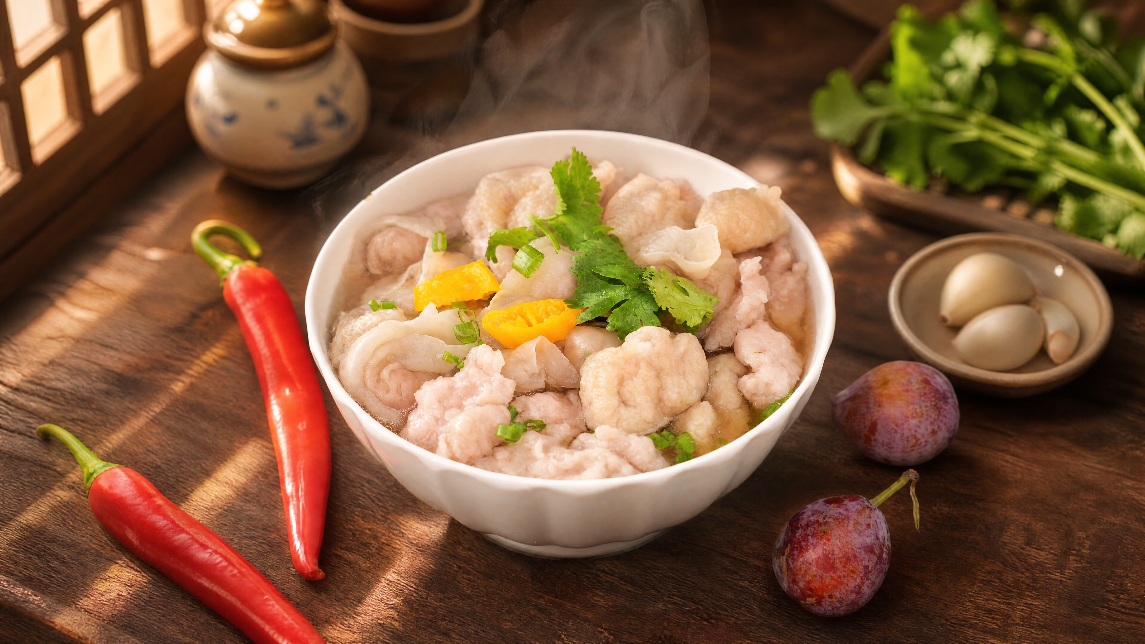 肉片肉燕汤碗严格参照上传产品图，完整保留碗的造型、汤品、肉片、… - 图片创意预览