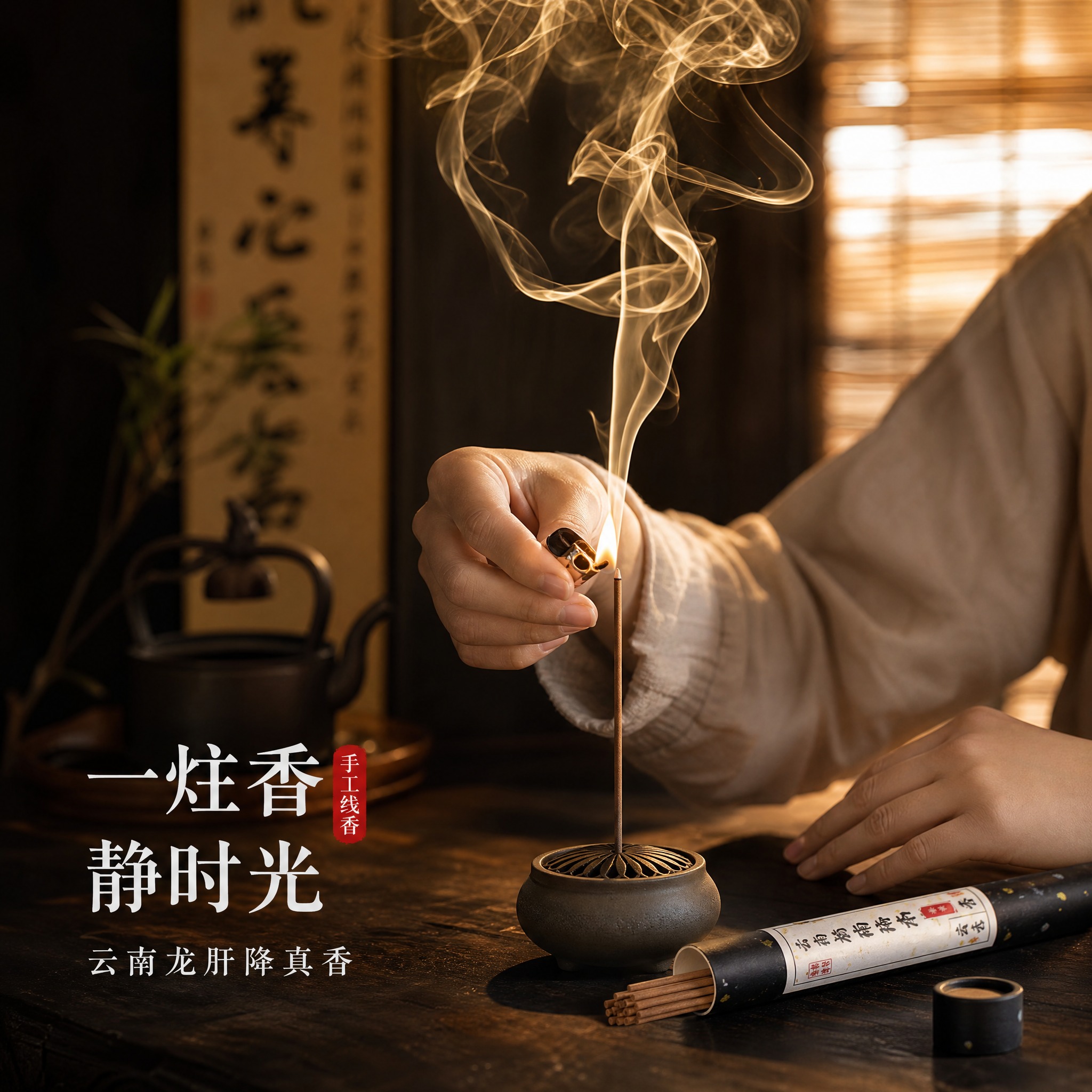 [主图-4] 云南龙肝降真香手工线香 使用场景图 点香使用状态… - 图片创意预览