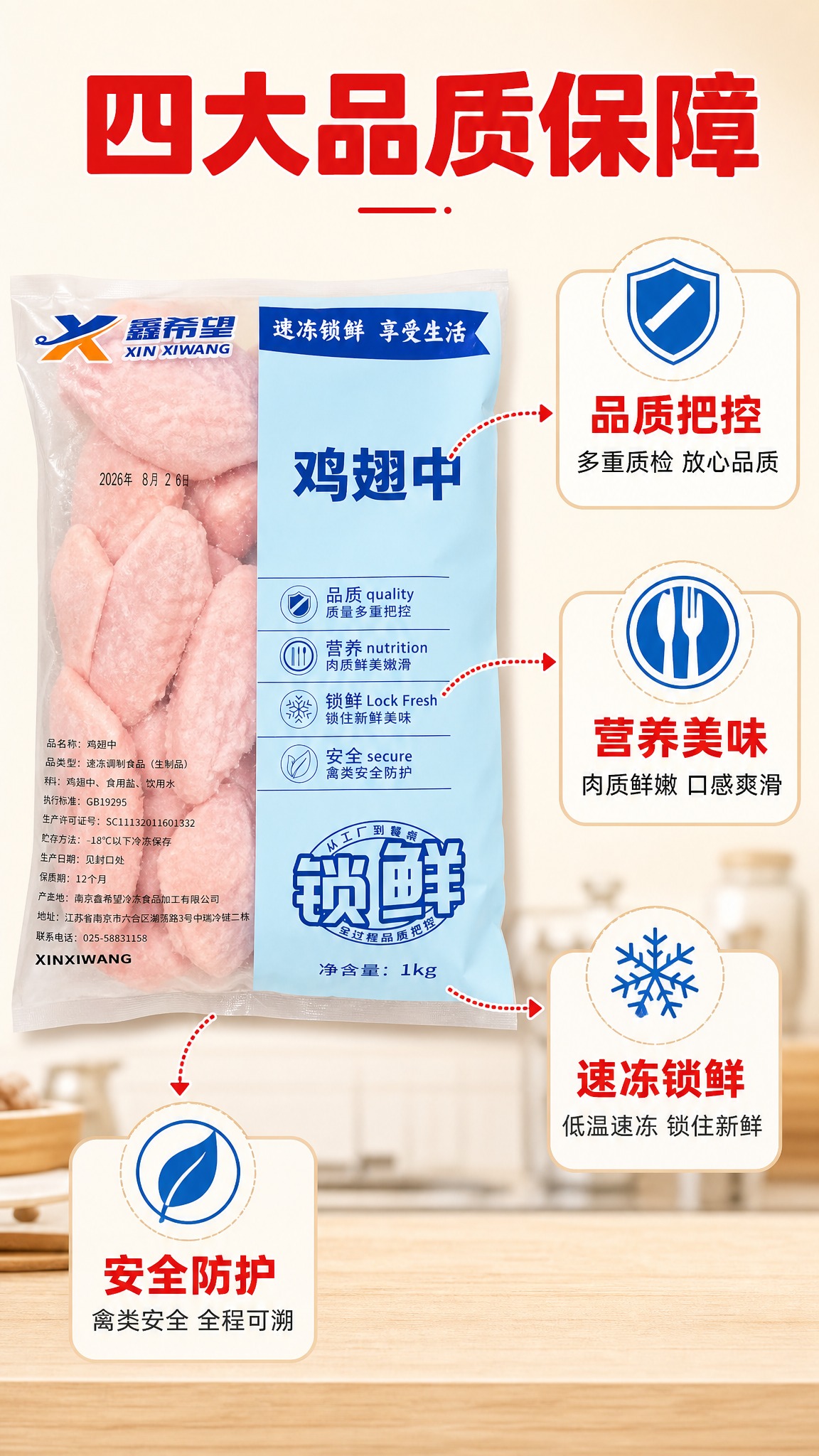 [商品] 使用【图1】鑫希望速冻鸡翅中1kg袋装产品图；保留包… - 图片创意预览
