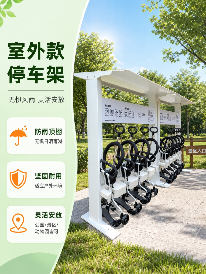 [商品] 使用【图3】室外停车架及童车组，保留白色顶棚、立柱、… - 图片创意预览